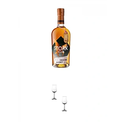 Abbildung von Stork Club SMOKY RYE 50% Whisky Deutschland 0,50 Liter + Nosing Gläser Kelchglas Bugatti mit Eichstrich 2cl und 4cl 2 Stück