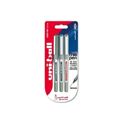 Abbildung von Uni ball 153529308 UB 157ye Fine Kugelschreiber, Super Tinte, 0.7 mm Spitze, 3 Stück schwarz/blau/rot