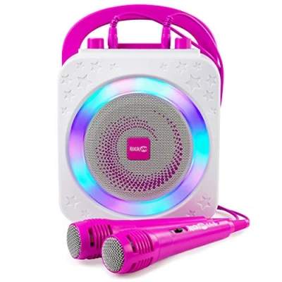 Abbildung von RockJam 10 Watt Rechargeable Bluetooth Karaoke Machine with Two Microphones, Voice Changing Effects &amp; LED Lights Pink