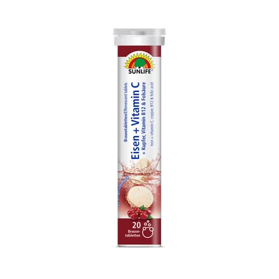 Abbildung von SUNLIFE SUNLIFE® Eisen + Vitamin C, Brausetabletten Kirsche, Vitalität &amp; Immun 1 x täglich eine Brausetablette in einem Glas Wasser (250 ml) auflösen und trinken