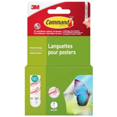 Abbildung von Command Poster Strips Selbstklebend, Vorteilspack, 12 kleine Klebestreifen, Weiß Poster, Fotos, Plakaten, Kalendern oder Bilder ohne Rahmen Aufhängen