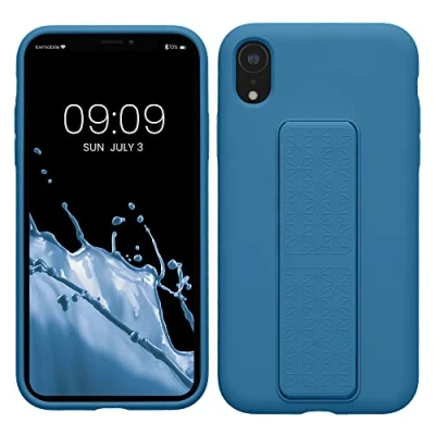 Abbildung von kwmobile Handyhülle kompatibel mit Apple iPhone XR Hülle Fingerhalter und Standfunktion Silikon Case Handy Cover in Karibikblau