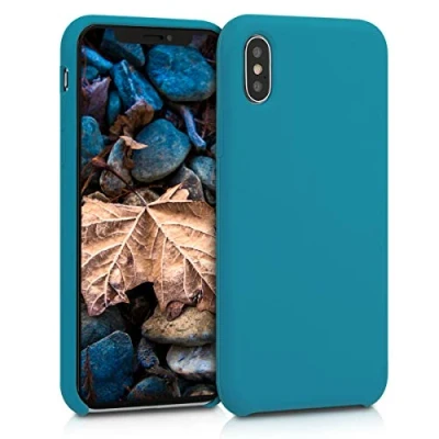 Abbildung von kwmobile Hülle kompatibel mit Apple iPhone X Silikon Handy Case Handyhülle weiche Oberfläche kabelloses Laden Petrol matt
