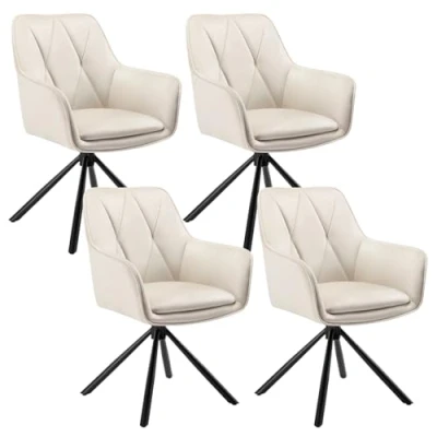 Abbildung von Lestarain Esszimmerstühle drehbar 4er Set, Drehstuhl, Stühle Esszimmer, Küchenstuhl mit Armlehnen Rückenlehne, Sessel, Polsterstuhl, Metallbeine, Samt, Beige, LCNI125002 4