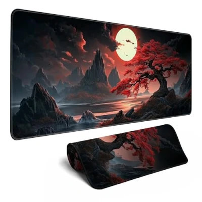 Abbildung von Japanische Schreibtischunterlage, Riverside Vollmond Mauspad, Gaming erweiterte XL Tastaturmatte, Computer Laptop Maus, Desktop Matte, 80 x 30 cm, Schreibtisch Dekoration