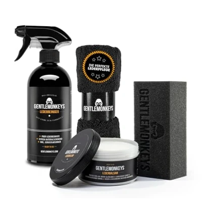 Abbildung von GENTLEMONKEYS Lederpflege Set Lederreiniger, Lederbalsam &amp; Poliertuch Für Glattleder, Autositze, Schuhe, Sofa, etc. Profi Lederreiniger mit Premium Leder Pflegeset