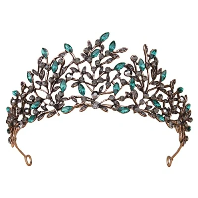 Abbildung von Tiaras for Women, Vofler Black Emerald Green Leaf Crowns Vintage Gothic Crystal Rhinestone Headpieces Queen Bridal Birthday Wedding Quinceanera Pageant Prom Homecoming Halloween Costume Party