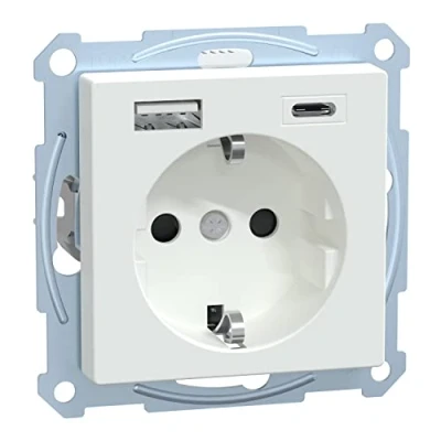 Abbildung von Schneider Electric Merten MEG2367 0325 Steckdose mit USB Anschluss Typ A+C, System M Aktivweiß,Schuko Unterputz,Schutzkontaktsteckdose, geeignet für Smartphone, Tablet
