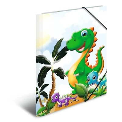 Abbildung von HERMA 19785 Sammelmappe A4 Kindergarten Dinos, Kinder Eckspanner Mappe aus Pappe mit Innendruck &amp; Gummizug, stabile Einschlagmappe Karton für Jungen Mädchen