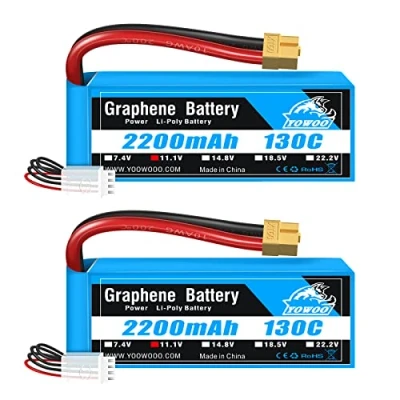Abbildung von Yowoo 2Pcs 11.1v 3S 2200mAh 130C Lipo Akku mit XT60 Stecker RC Batterie für E Flite Valiant Parkzone E4F Wildkatze Großflugzeuge Cub Auto Boot LKW Heli Flugzeug Quadcopter Hubschrauber