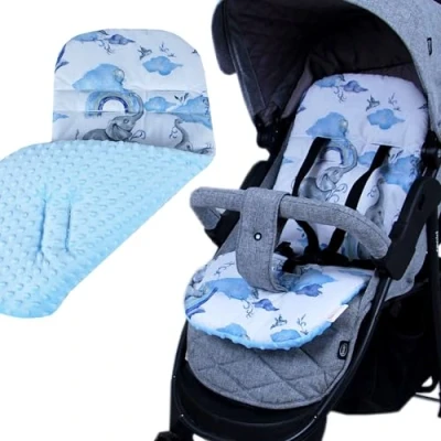 Abbildung von BabyLux Kinderwagenaufsatz Sitzauflage für Kinderwagen Buggy Sitzeinlage Kinderwagenauflage, S126. Elefanten Blau