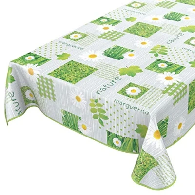 Abbildung von Wachstuchtischdecke abwaschbar Garten Tischdecke Wachstuch Rund Oval Eckig Indoor Outdoor Karo Kamille Grün 280x140cm mit Saum Eingefasst