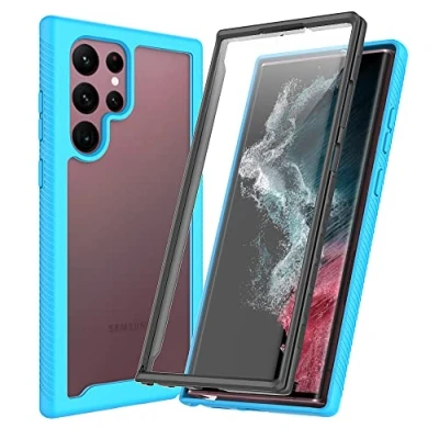 Abbildung von XINNI Hülle für Samsung Galaxy S22 Ultra 5G, 360 Grad Stoßfeste Schutzhülle mit Integriertem Bildschirmschutz, Robuster Bumper Outdoor Full Body Case, Hellblau