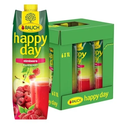 Abbildung von Rauch Happy Day Himbeere aus vollreifen Himbeeren süßer Geschmack kombiniert mit einer Prise Apfel Säure 6x 1l Tetra Prisma