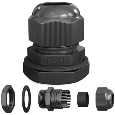 Abbildung von hb digital 1х Kabelverschraubung M25 für 11 15mm Kabeldurchmesser IP68 Staub &amp; wasserdicht mit Gummidichtung Gegenmutter Klemmlamellen Stopfbuchse Isolation Kabeleinführung Schwarz