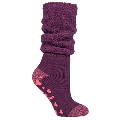 Abbildung von HEAT HOLDERS Damen Flauschig Lang Slouch Socken/Kuschelsocken mit Antirutschsohle (37/42, Wine (Slouch))