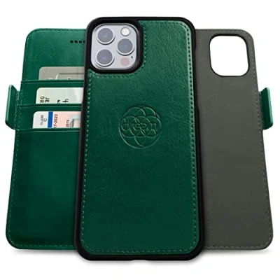 Abbildung von Dreem Fibonacci kompatibel mit iPhone 13 Pro Max Brieftaschen Etui / 2 in 1 stoßfestes und abnehmbares Folio aus veganem Leder, MagSafe kompatibel, RFID Schutz [Grün]