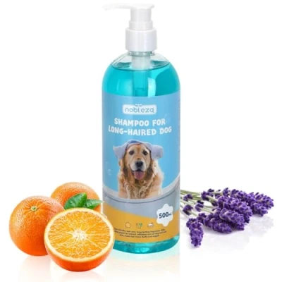 Abbildung von Nobleza Hundeshampoo Langhaar mit Camellia Sinernsis Extrakt,Pflege für Fell &amp; Haut,bessere Kämmbarkeit,Shampoo Hunde und Katze Sensitiv gegen Juckreiz，Hundeshampoo Geruch (500ml)