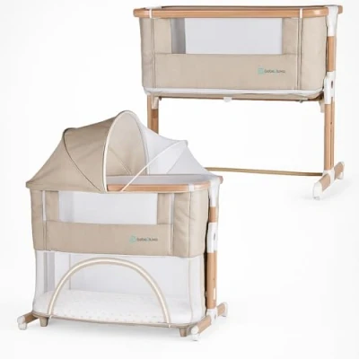 Abbildung von bebe2luxe Leo : 4 in1 Baby Bett ab Geburt bis 15 kg, Zustellbett 5 Höhenverstellung, mit Matratze/Faltbare Seitenwand/Räder, Netzgewebe Kinderbett, Laufgitterfunktion,… (Beige)