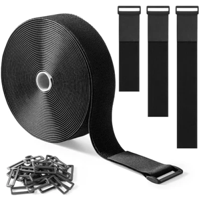 Abbildung von Trilancer 5 cm x 10 m Robustes Klettband mit 30 Schnallen Verstellbar, auf Maß zuschneidbar und wiederverwendbar, Ideal für Kabel, Schläuche, Rohre mehr