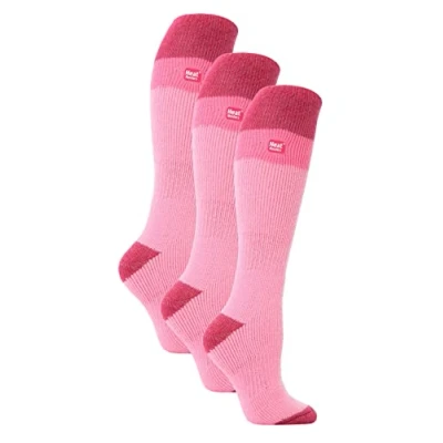 Abbildung von HEAT HOLDERS 3er Pack Damen Bunt Skisocken Winter Extra Warm Gepolstert Kniehohe Thermo Socken (37 42, Hellrosa/Himbeere)