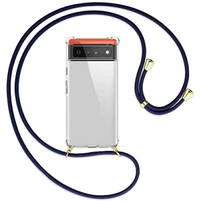 Abbildung von mtb more energy® Handykette kompatibel mit Google Pixel 6 (6.4&#039;&#039;) dunkelblau/Gold Smartphone Hülle zum Umhängen Anti Shock Full TPU Case