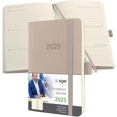 Abbildung von SIGEL C2531 Terminplaner Wochenkalender 2025, ca. A6, taupe, Softcover, 176 Seiten, Gummiband, Stiftschlaufe, Archivtasche, aus nachhaltigem Papier, Conceptum