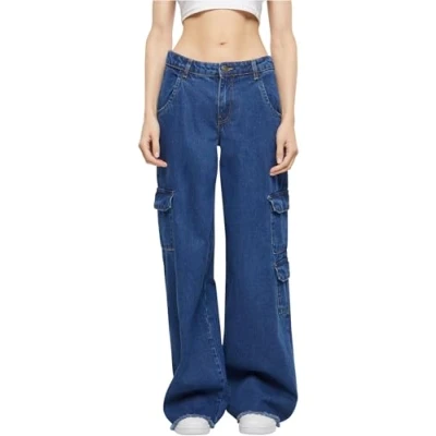 Abbildung von Urban Classics Damen TB6156 Ladies Waist Cargo Denim Pants Hose, mid Indigo Washed, 30