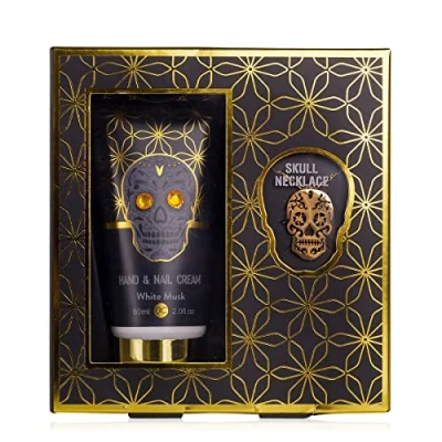 Abbildung von accentra Geschenkset SKULL CHIC in stylischer Geschenkbox, Hand und Nagelcreme, Halskette mit Totenkopfanhänger, 3 teiliges Set zum direkten Verschenken für alle Totenkopfliebhaber
