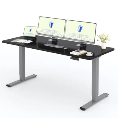 Abbildung von FLEXISPOT Höhenverstellbarer Schreibtisch mit 2 Motoren &amp; 25MM einteiliger Tischplatte,ergonomischer Bürotisch 180 x 80 cm Schwarz, graues Gestell