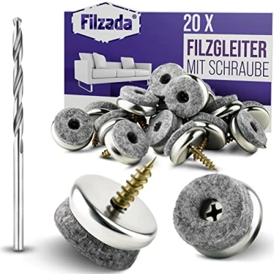 Abbildung von Filzada Filzgleiter 20x Schraube Ø22mm Profi Stuhlgleiter Möbelgleiter +Bohrer