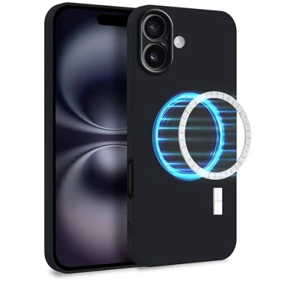 Abbildung von MyGadget Hülle für Apple iPhone 16 Plus [ kompatibel mit MagSafe ] Zweilagige Handyhülle Kameraschutz Cover Innenfutter &amp; Silikon außen Schwarz