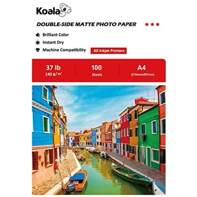 Abbildung von Koala Fotopapier für Tintenstrahldrucker, Doppelseitig, Matt, A4, 140 g/m², 100 Blatt. Geeignet zum Drucken von Fotos, Zertifikaten, Broschüren, Flyern, Faltblättern, Grußkarten, Kalendern, Kunst