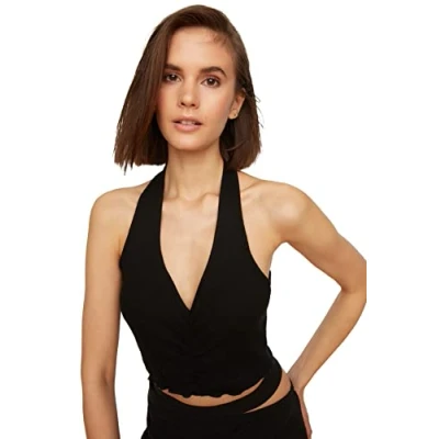 Abbildung von Trendyol Damen Ruffle Detaillierte Flyillat gestrickte Bluse Blouse, Schwarz, M EU