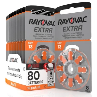 Abbildung von 80 Batterien für Hörgeräte Rayovac Extra 13. 10 Blister à 8