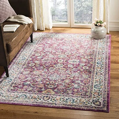 Abbildung von SAFAVIEH Traditionell Teppich für Wohnzimmer, Esszimmer, Schlafzimmer Merlot Collection, Kurzer Flor, Rot und Multi, 155 X 229 cm
