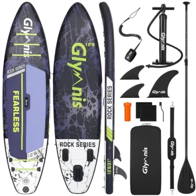 Abbildung von Glymnis SUP Board Stand Up Paddling Aufblasbares Paddle Set 10&#039;6&quot; 320x81x15cm 6 Zoll Dick mit Aluminiumpaddel Luftpumpe und komplettem Zubehör