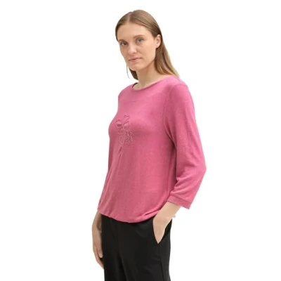 Abbildung von TOM TAILOR Damen 1043103 Cozy Longsleeve mit Schriftzug, 35895 Pink Velvet Melange, Large