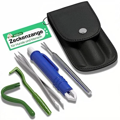 Abbildung von MYDAISY Zeckenzange 5er Set mit Etui für Haustiere Hunde Zeckenhaken Zeckenpinzette Katze