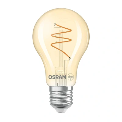 Abbildung von OSRAM Vintage 1906 Classic ist eine warmweiße LED Lampe mit spiralförmigem Filament in klassischer Kolbenform. Sie bietet 4.9 W für 470 lm, E27 Fassung, goldfarbenes Glas, 60 mm Durchmesser, 2200 K.