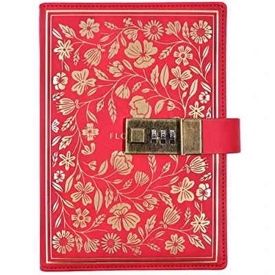 Abbildung von LinYesh Vintage Leder Tagebuch mit Zahlenschloss: B6 Geprägte Blume Geheimes Liniert Liniertes Papier zum Schreiben, Journal Notizbuch,Tagebuch Buch für Männer, Frauen, Mädchen, Junge