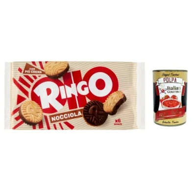 Abbildung von Testpaket Pavesi Ringo Nocciola Haselnuss Kakao Vanille Kekse Biscuits Cookies 3x 330g Familienpaket + Italian gourmet polpa 400g