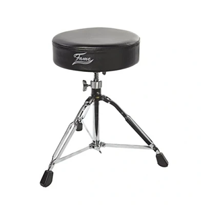 Abbildung von Fame Drumhocker D9000,rund, höhenverstellbarer Schlagzeughocker von 50 cm 70 cm, breite Gummifüße, Drehspindel, stufenlos, bequemes Polster