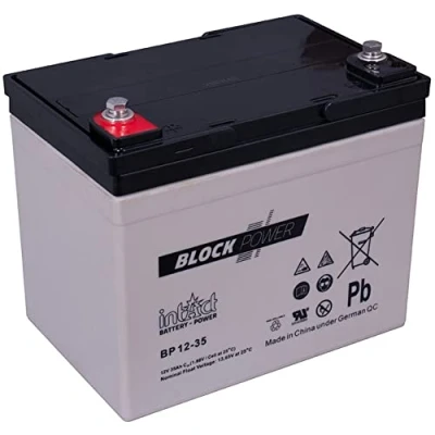 Abbildung von intAct Block Power BP12 35, 12V 35 Ah, Hochwertige und zuverlässige Versorgungsbatterie, Wartungsfreie AGM Batterie