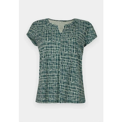 Abbildung von TOM TAILOR Damen 1046458 T Shirt, 38116 Abstract Tel Green Grid Design, L