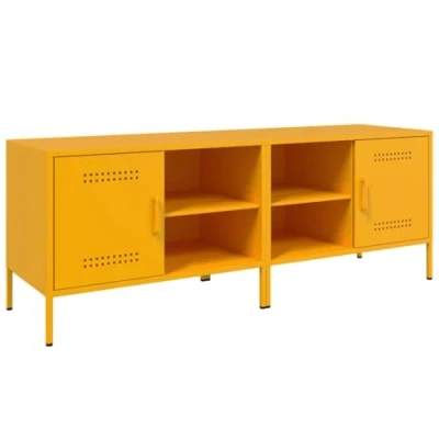 Abbildung von vidaXL TV Schrank 2 STK., Lowboard für Fernseher, Fernsehtisch mit Stauraum, Möbel Fernsehschrank Wohnzimmer, Industrie Stil, Senfgelb Stahl