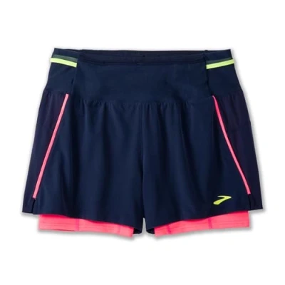 Abbildung von Brooks HIGH Point 3&quot; 2IN1 Short 2.0 kurze Sporthose, Damen, Größe: 32/34, Navy neo pink