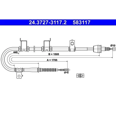 Abbildung von ATE 24.3727 3117.2 Handbremsseil 1705 HYUNDAI: i30 II Kombi, I Kombi