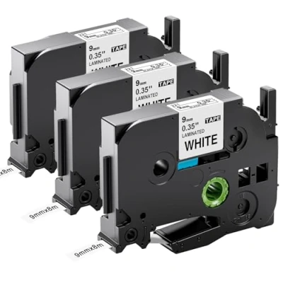 Abbildung von Upwinning kompatibel mit Brother P touch Bänder 9mm Weiß TZe 221 x 8m, als Ersatz für Schriftband TZ Tape 0.35 TZe221 Ptouch H105 H100LB H107B 900 1000 1280, 3 Pack
