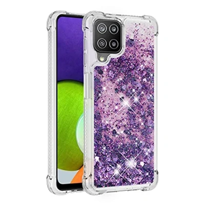 Abbildung von KBIKO zxl Kompatibel mit Hülle Samsung Galaxy A22 4G Glitzer Handyhülle, Glitter Flüssig Treibsand Case Weich Silikon TPU Bumper Schutzhülle Mädchen Frauen für M32.Purple YBL